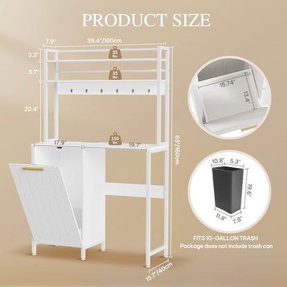 DWVO Fridge Stand with Tilt Out Trash Can Fit 10 Gallon | Storage Bakers, Kitchen Rack with Power Outlets, Freestadning Coffee Bar Cabinet, 3-Tiers Coffee Stand Station - style: Antique-White