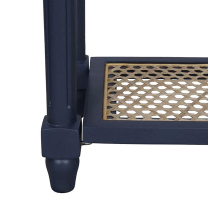 East at Main Lenora Navy Narrow Console Table for Entryway with Drawer | 23.75-inch slim hallway table with cane shelf, solid wood frame, navy finish, traditional furniture for small spaces - color: Navy