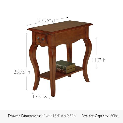 Leick Home 9018-BR One Drawer French Cabriole Leg Side Table with Shelf, Brown Cherry - color: Brown Cherry