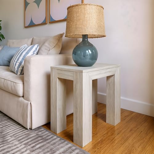 Plank+Beam Modern Rectangular Side Table, Slim Side Table for Living Room, Narrow Nightstand for Small Spaces, Wood End Table for Bedroom, White Sand Wirebrush - color: White Sand Wirebrush, size: 25 Inch Rectangular Table without Shelf