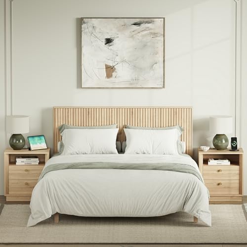 FORTUNETEC Nightstand with Charging Station, Mid Century Modern Nightstand with Wood Grain Texture, Boho End Table with Drawers Storage, Bedside Table for Bedroom Living Room Office, White Oak - color: White Oak, style: set of 1