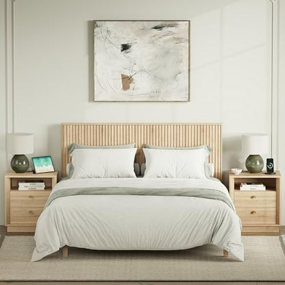FORTUNETEC Nightstand with Charging Station, Mid Century Modern Nightstand with Wood Grain Texture, Boho End Table with Drawers Storage, Bedside Table for Bedroom Living Room Office, White Oak - color: White Oak, style: set of 1