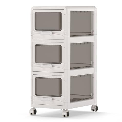 Giantex 3-Tier Rolling Storage Cart, Utility Cart with 3 Drawers & Lockable Wheels for School Art Craft Supplies, Plastic Organizer and Storage for Kitchen and Home Office - size: 3-Tier