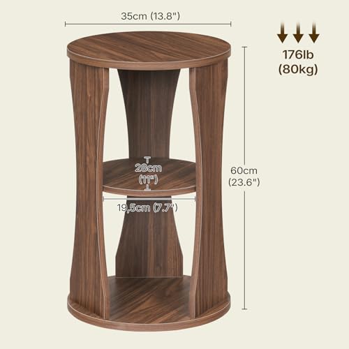 YATINEY Round Side Table, 3-Tier Small End Table with Storage Shelves, Wooden Accent Table for Living Room, Bedroom, Walnut ET15WL - color: Walnut