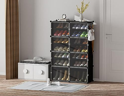HOMIDEC Shoe Rack, 8 Tier Shoe Storage Cabinet 32 Pair Plastic Shoe Shelves Organizer for Closet Hallway Bedroom Entryway - color: Black, style: 2 by 8