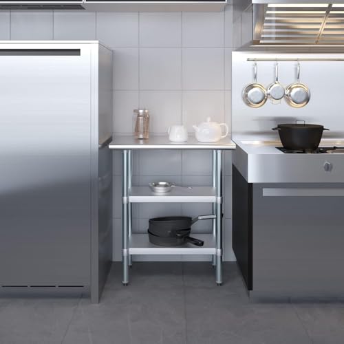 Stainless Steel Work Table with Double Undershelf | Heavy Duty Prep Table | NSF Certified | Commercial Kitchen, Restaurant, Utility Room (18 x 30) - size: 18x30