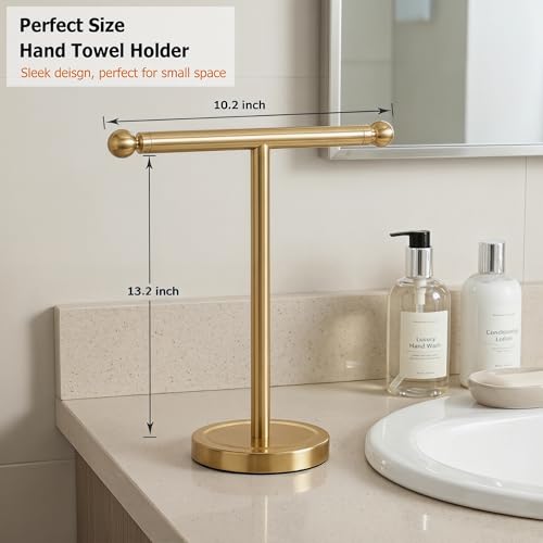 Hand Towel Holder, T-Shape Hand Towel Stand for Bathroom, Hand Towel Rack Bar Standing for Vanity Kitchen Countertop (Gold, Stainless Steel) - color: Gold