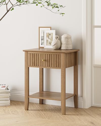 Fluted Nightstand, Farmhouse Night Stand with 1 Drawers, Mid Century Modern Side Accent Table,Bedside End Table for Bedroom, Living Room, Natural - color: Natural, size: 1 Drawer