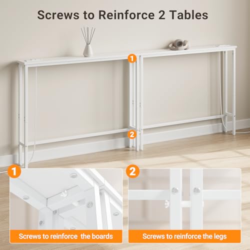 ELYKEN 39.4'' Narrow Console Table with Outlet, Sofa Table Behind Couch | Skinny Entryway Tables with Charging Station for Living Room, Hallway, 5.9 x 39.4 x 29.5in, White - color: White, size: 5.9"DX39.4"WX29.5"H