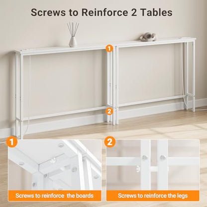 ELYKEN 78.8'' Narrow Console Table with Outlet, Sofa Table Behind Couch | Skinny Entryway Tables with Charging Station for Living Room, Hallway, 5.9 x 78.8 x 29.5in, White - color: White, size: 5.9"DX78.8"WX29.5"H