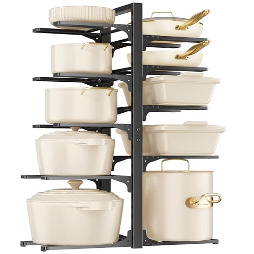 MUDEELA 10-Tier Pots and Pans Organizer under Cabinet, 23.62" Height Heavy Duty Pot and Pan Organizer Kitchen Cabinet Organization and Storage, Adjustable Pot Rack for Frying Pan, Cast Iron Skillet - color: Black, size: 23.62"H