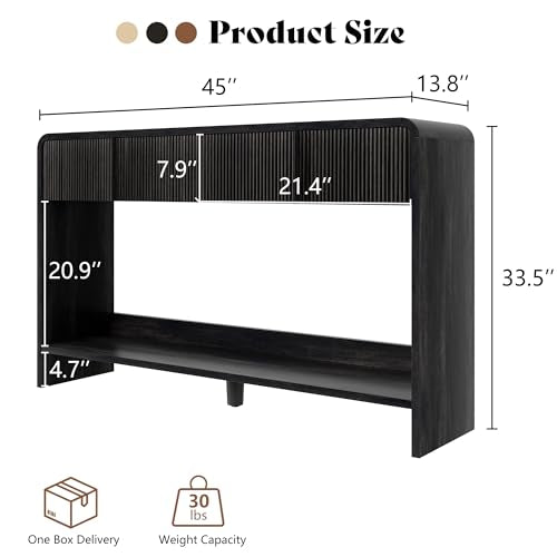 AMERLIFE 45" Fluted Entryway Console Table with 2 Drawers and Open Shelf | Modern Entryway Table with Rounded Edges, Wood Sofa Table for Hallway, Foyer, Behind Couch, Living Room, Black - color: Black - Fluted Panel, size: 45"