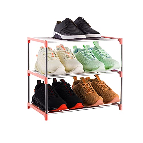 3-Tier Stackable Small Shoe Rack, Lightweight Shoe Shelf Storage Organizer | [Pink] [for Entryway, Hallway and Closet] - color: Pink, size: 3-Tier