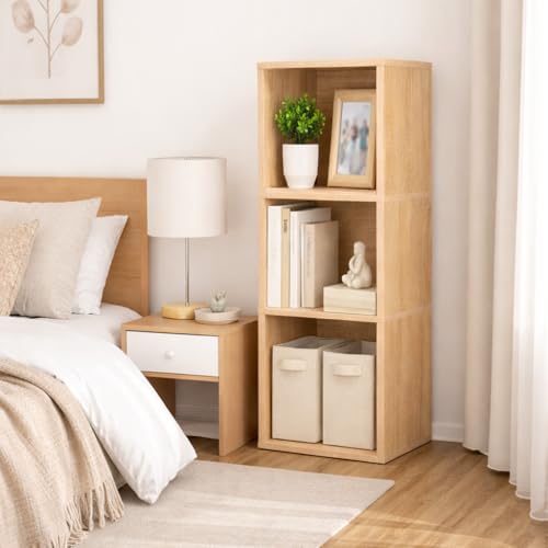 Cube Storage Shelf, 3 Cube Storage Organizer, 3 Tier Bookshelf Small Bookcase, Wooden Book Shelf for Bedroom, Small Bookshelf for Living Room and Office (Natural, 3 Cube) - color: Natural, size: 3 cube