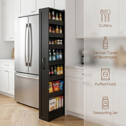 7-Tier Slim Mobile Shelving Cart with Wheels, Rolling Pantry with 7 Baskets, Narrow Pull-Out Utility Cart, Space Saving Storage Organizer Carts for Kitchen Living Room Bathroom Narrow Spaces, Black - size: Black & 7.87"D x 15.75"W x 70.75"H