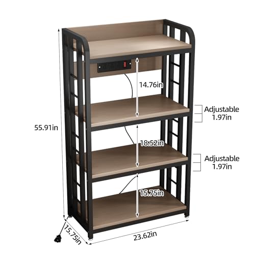SIREDEEP Bakers Rack with Power Outlet ，4-Tier Kitchen Baker's Rack,Microwave Stand with Storage Suitable for Kitchen,Microwave Cart, Living Room, Dinning Room，Coffee Bar(Grey) - color: Grey