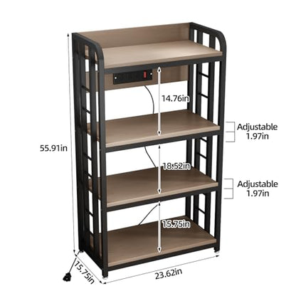 SIREDEEP Bakers Rack with Power Outlet ，4-Tier Kitchen Baker's Rack,Microwave Stand with Storage Suitable for Kitchen,Microwave Cart, Living Room, Dinning Room，Coffee Bar(Grey) - color: Grey