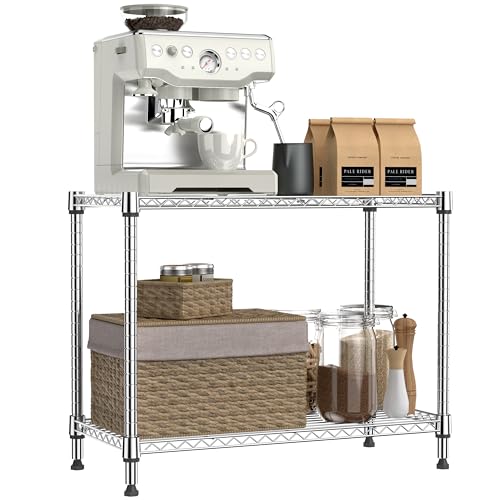 IZEUK 2 Tier Adjustable Metal Storage Shelving Unit, Heavy Duty Wire Rack Organizer for Kitchen, Living Room or Office, 220 lbs Capacity, 27.6 W x 11.8 D x 23.4 H, Chrome - color: Chrome, size: 2 Tier, 11.8" D x 27.6" W x 23.4" H