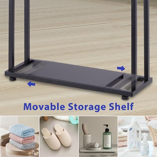 39'' Tall Towel Racks for Bathroom, 2 Tier Towel Rack Stand with Storage Shelves, Free Standing Drying Rack for Outdoor, Black, ALHAKIN