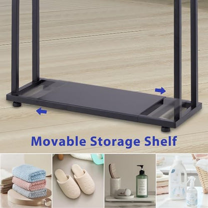 39'' Tall Towel Racks for Bathroom, 2 Tier Towel Rack Stand with Storage Shelves, Free Standing Drying Rack for Outdoor, Black, ALHAKIN