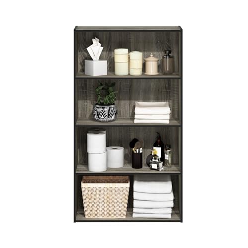 Furinno PASIR Book Shelf, 4-Tier Bookshelf, Bookcase with Open Shelf, 9.4 x 23.6 x 41.7, for Living Room, Bedroom, Home Office, French Oak - color: French Oak Grey, size: 4-Tier