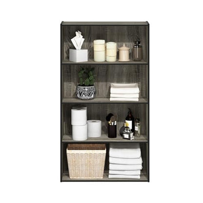 Furinno PASIR Book Shelf, 4-Tier Bookshelf, Bookcase with Open Shelf, 9.4 x 23.6 x 41.7, for Living Room, Bedroom, Home Office, French Oak - color: French Oak Grey, size: 4-Tier