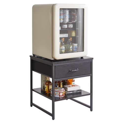 Aibiju Adjustable Side Table with Drawers, Refrigerator Table,Square Coffee Table, Large Printer Stand, End Table Black YD-TM156B - color: Black, style: With Drawers