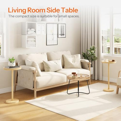 HOOBRO Small Round Side Table, Bamboo Drink Table, Coffee Martini Table with Pedestal Accent for Small Spaces in Living Room, Bedroom, Sofa Couch, Natural YL235BZ01 - color: Natural