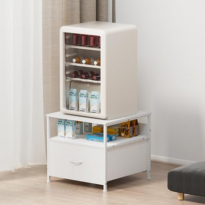 Unionly Mini Fridge Stand with drawer Storage,shelf & Power Outlet | 180lb Mini Fridge Table with Charging Station,Heavy duty small refrigerator shelf,end table for Living Room,Home Kitchen - color: White