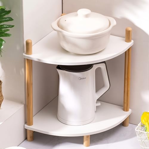 2-Tier Expandable Bamboo Corner Shelf Stand,Corner Bookshelf, Display Storage Shelves with Open Shelves, for Organization and Storage, Living Room, Home Office, Garage (1, White Standard, 2-Tier) - color: White 2-tier
