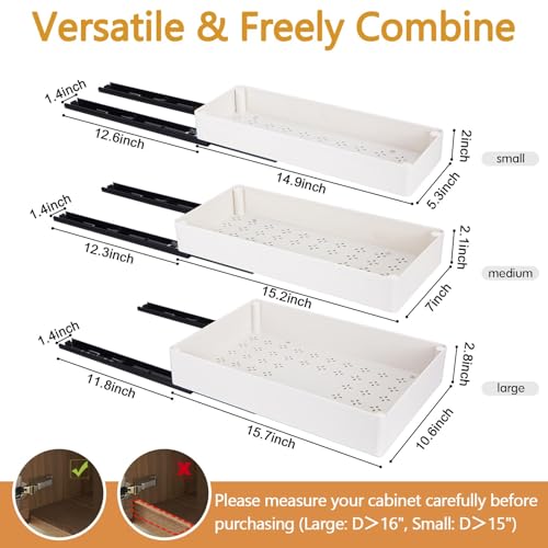 Creahaus 3 Pack Pull Out Drawers for Cabinets with Metal Slides, Easy to Install Cabinet Roll Out Shelves, Smooth Slide Out Drawers for Kitchen Cabinets with Nano Adhesive