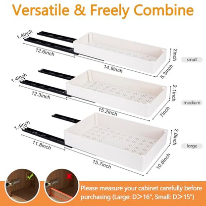 Creahaus 3 Pack Pull Out Drawers for Cabinets with Metal Slides, Easy to Install Cabinet Roll Out Shelves, Smooth Slide Out Drawers for Kitchen Cabinets with Nano Adhesive