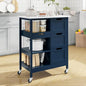 YITAHOME Small Solid Wood Top Kitchen Island Cart on Wheels with Storage, Rolling Portable Dining Room Serving Utility Carts Mobile Movable with 3 Drawers Cabinet, Navy Blue - style: 26.7"W Blue