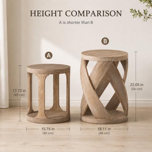 COZAYH Farmhouse Small End Table Coastal Low Wood Side Table, Wood Grey | Rustic Round Pedestal Table for Small Space, Living Room, Office, Couch, Distressed Finish