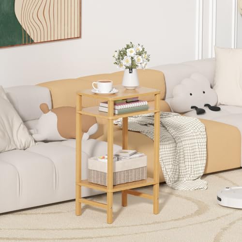 YUFAM Side Table End Table Tall Night Stand 3-Tier 2 Pack for Living Room Bedroom Bathroom Office Furniture Natural - color: Natural, size: 3 Tier