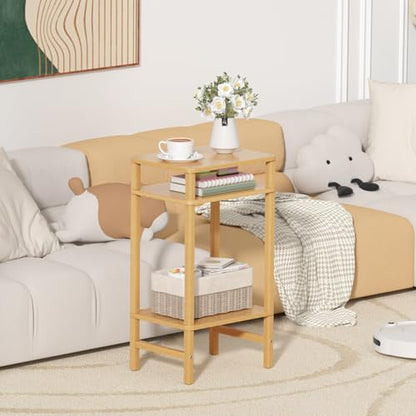 YUFAM Side Table End Table Tall Night Stand 3-Tier 2 Pack for Living Room Bedroom Bathroom Office Furniture Natural - color: Natural, size: 3 Tier