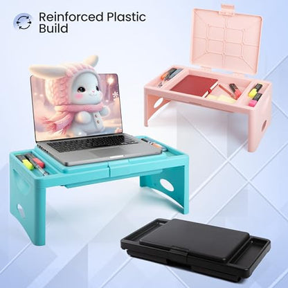Loddie Doddie Lap Desk, Folding Desk, Portable Table, Blush, 9.75" x 12" | Trays & Pocket Keep Essentials Close, 2 lb Easy to Carry, Sturdy Plastic & Alloy Steel, Bed Desk, Bed Tray, Lap Desk for Kids - color: Blush