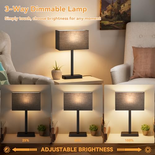 Hong-in Touch Lamps for Bedroom - 3-Way Dimmable Bedside Lamps Set of 2 with USB C+A, Black Modern Table Lamp for Night Stands, Desk Lamp for Living Room Nightstand End Tables Bed Side - color: F. Black&Black