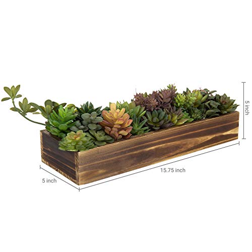 MyGift Artificial Succulent Centerpiece, 15.75 Inch Faux Succulents Arrangement Plants in Rustic Burnt Wood Rectangular Planter Box - color: Burnt Wood
