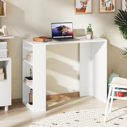 Giantex Small Computer Desk, 36 Inch Compact Home Office Desk with Storage Open Shelves & Anti-Tipping Kit, Makeup Vanity Table, Student Teen Study Writing Desk for Small Space, White