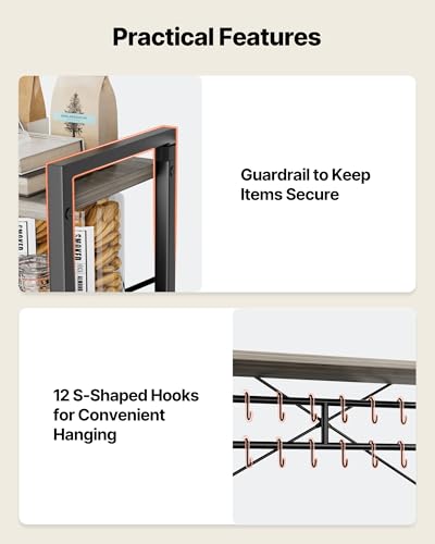 VEVOR Bakers Rack, 23.6 inch Width Microwave Stand,Kitchen Stand with X-Shaped Support Bar & 12 S-Shaped Hooks,Kitchen Storage Shelf for Dish Storage, Spice Jars, Coffee Bar Organization - size: 23.6 x 15.7 x 63.7