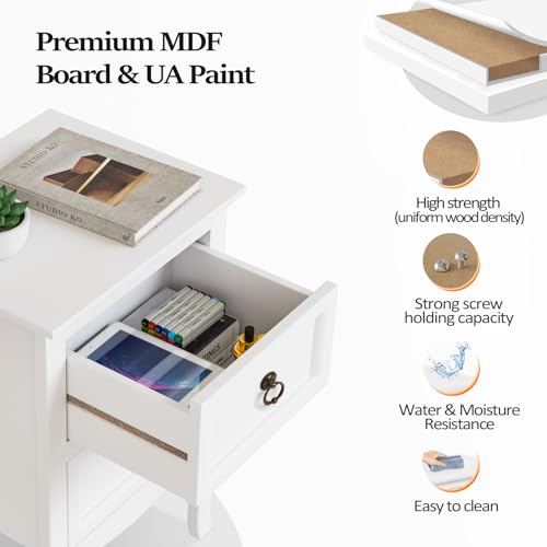 Bonnlo White Nightstand, Tool-Free Setup Night Stand, 2 Drawer Bedside Table for Bedroom, Easy & Quick Install Small Nightstands, Girls Nightstand for Bedroom, Side Table, End Table for Small Spaces - color: White & Tool-free Setup
