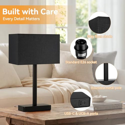 Hong-in Touch Lamps for Bedroom - 3-Way Dimmable Bedside Lamps Set of 2 with USB C+A, Black Modern Table Lamp for Night Stands, Desk Lamp for Living Room Nightstand End Tables Bed Side - color: F. Black&Black