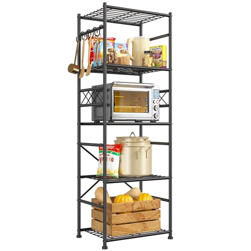DurayLoly Metal Shelving with Hooks & Side Panel for Pantry Storage, 5-Tier | More dense wire diameters, Reinforcing Ribs, Leveling Feet, easy assembly, 550LBS Heavy Duty Shelving, Kitchen Laundry Room - size: 17.7" W x 11.81" D x 58.26" H (5T)