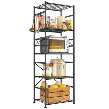 DurayLoly Metal Shelving with Hooks & Side Panel for Pantry Storage, 5-Tier | More dense wire diameters, Reinforcing Ribs, Leveling Feet, easy assembly, 550LBS Heavy Duty Shelving, Kitchen Laundry Room - size: 17.7" W x 11.81" D x 58.26" H (5T)