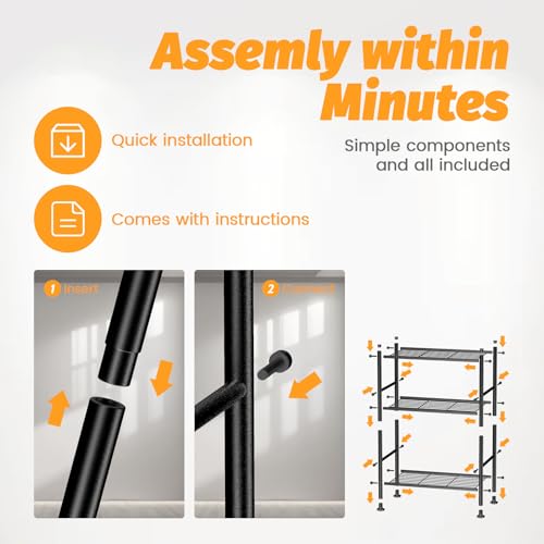 Abiglifty Storage Shelves, 3-Tier Metal Shelving, Wire Shelving with Adjustable Leveling Feet, Shelf Organizer for Bathroom, Closet, Garage - size: 3 Tier