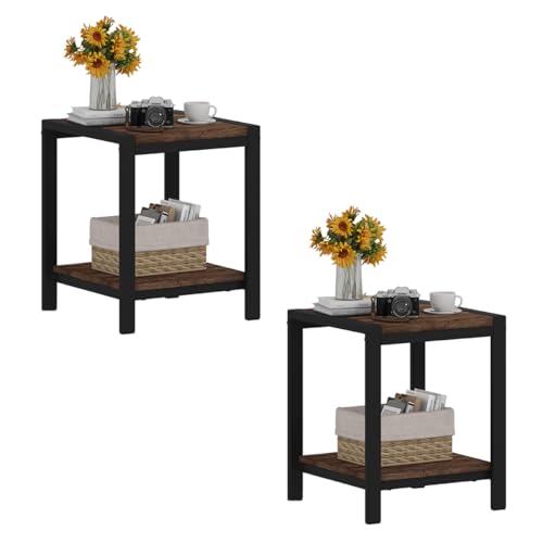 BON AUGURE End Table Set of 2, Small Side Table for Living Room, Night Stand, Bedside Tables with 2-Tier Storage Shelves for Bedroom, Small Spaces (Rustic Oak) - color: Rustic Oak-2pcs