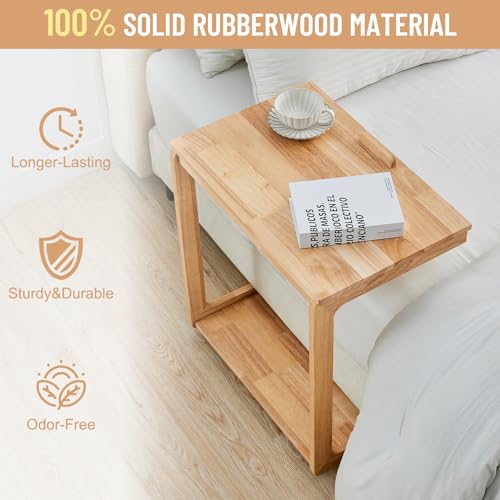 Uniclinens Couch Tables that Slide Under - Rolling Side Table C Shape, Wooden Slim Sofa Desk with Wheels, Small TV Tray for Laptop Multi-Purpose Living Room Bedroom, Natural - color: Natural, style: Style 3