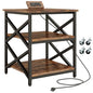 METYERRY Large Printer Stand with Power Outlet, with Height Adjustable Storage Shelf, 3 Tier Rolling Printer Cart with Industrial Wheels, 23.6 x 23.6 Inches Printer Table for Home Office, Rustic Brown - color: Rustic Brown