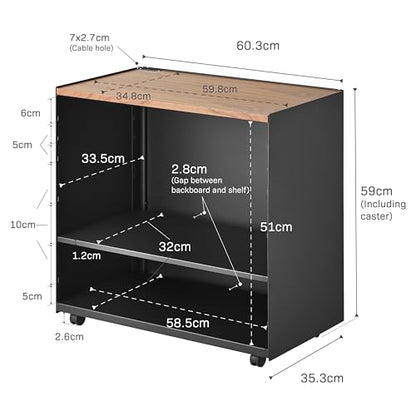 Yamazaki Home Tower Mobile Hideaway Storage Cart – Rolling Printer Stand with Adjustable Shelves, Hidden Storage, Rolling Cart with Wheels, Mobile Office Organizer, Utility Cart, 23" - Steel + Wood - - color: Black